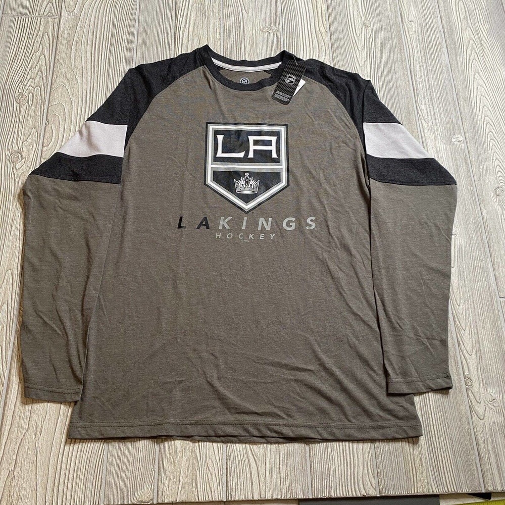 NHL LA Los Angeles Kings Logo LS Raglan Tee Men’s L Black Soft Gray Hockey New